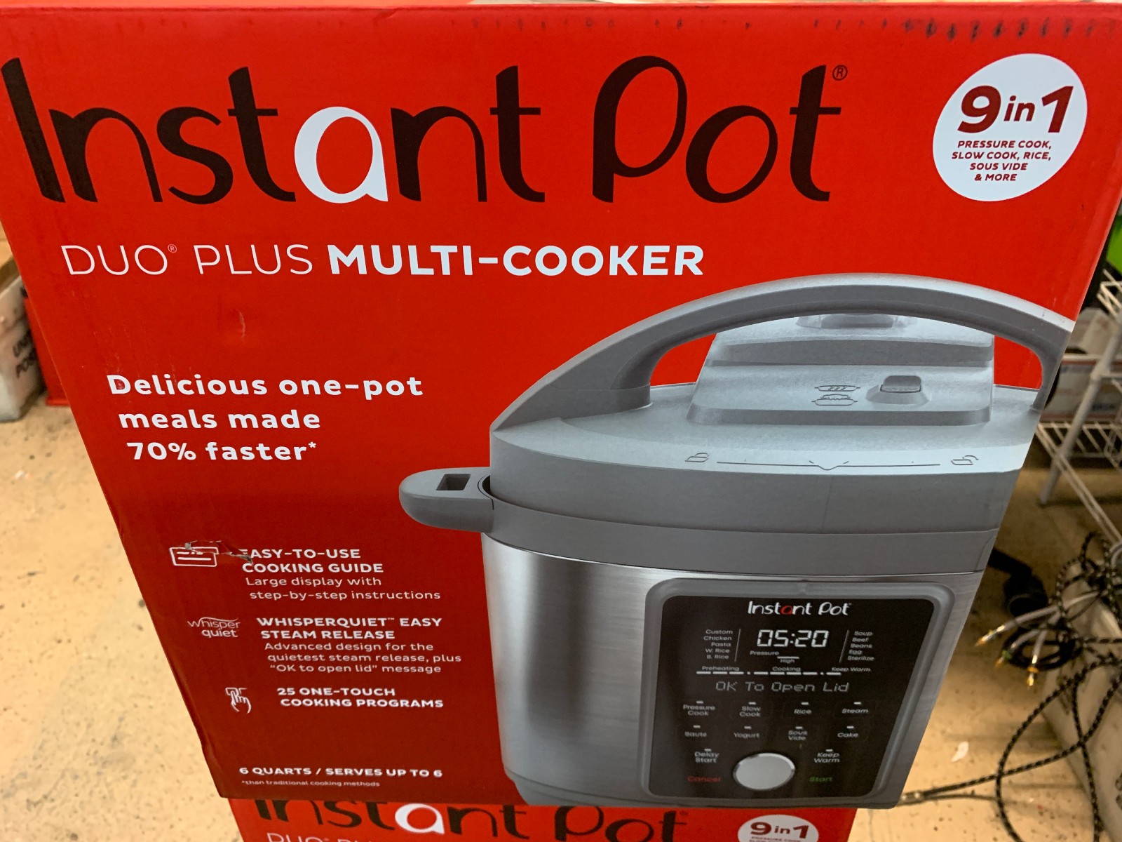 Instant Pot 6Qt Duo Plus 9-in-1 Whisper-Quiet Steam Pressure Cooker 112-0169-01