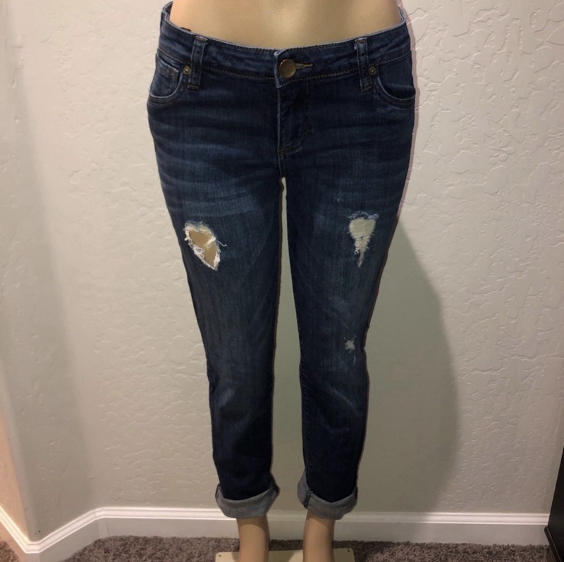 Kut from  the Kloth Mid RiseBlue Distressed Boyfriend Denim Jeans Sz 6