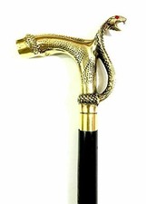 Solid Brass Cobra Handle Walking Stick 3 Fold Wooden Cane Adjustable Gift for Me