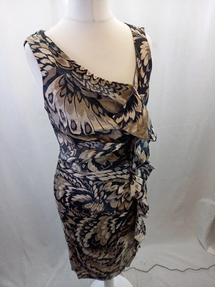 Vestido London Times negro beige hasta la rodilla sin mangas talla 8/10 en muy buena condición Foto 2 de 4