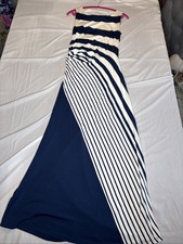 New Soft Surroundings Jersey knit Infinity Navy White Striped Ruched Dress Sz S