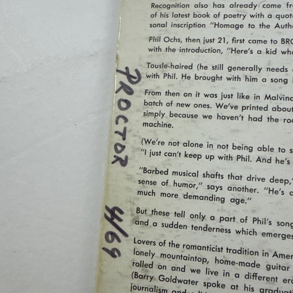 Phil Ochs-All The News Thats Fit To Sing Vinyl LP Elektra protest folk 1st album - Image 3 of 4