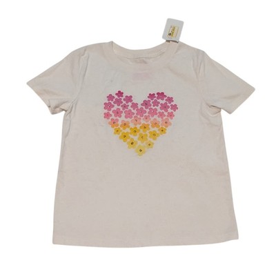 Pink & Yellow Floral Heart White T-Shirt Girl's Size 5T
