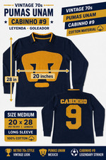 Retro Pumas UNAM Cabinho #9 Jersey 70s Long Sleeve Cotton Medium 20x28