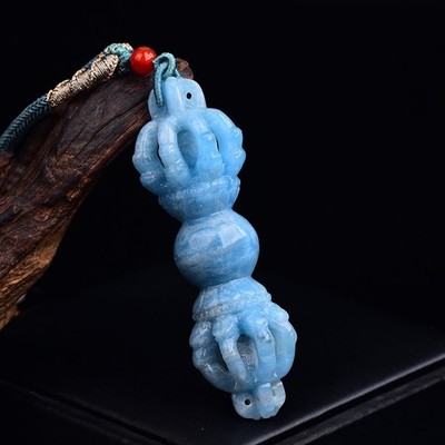 Natural Aquamarine Quartz Crystal 80mm Carved Pendant Skull Healing Repair Gems