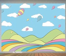 Oh The Places You ll Go Cartoon Backdrop Blue Sky, Balloons And Clouds