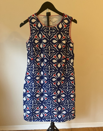 Vineyard Vines Geometric Shift Dress Blue/White/Red Sleeveless Cotton 0