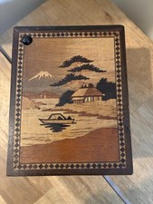 Cigarette Box Wooden Inlaid Japanese Antique
