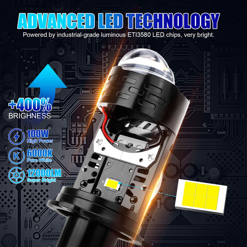 LHD H4/9003 Mini Bi-LED Projector Lens Headlight Bulb Hi-Lo