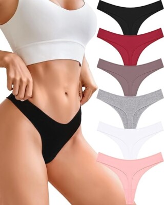 medium Cotton Thongs Sexy Ladies Panties Breathable Stretch Hipster cute pack 6