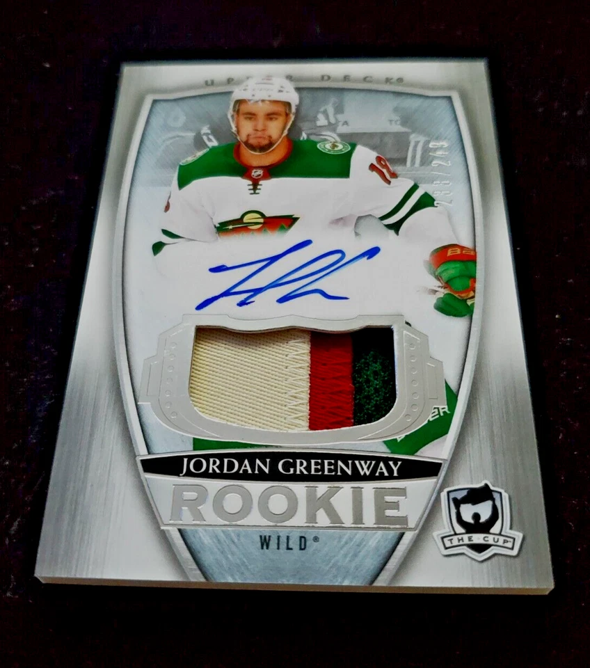 2018-19 Jordan Greenway The Cup Rookie Auto Patch /249 Beauty 3 Color Patch #96 - Image 4 of 4