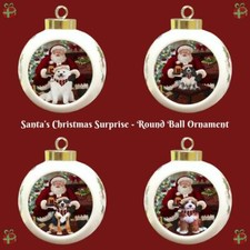 Santa's Christmas Surprise Dogs Cats Round Ball Christmas Tree Ornament D cor