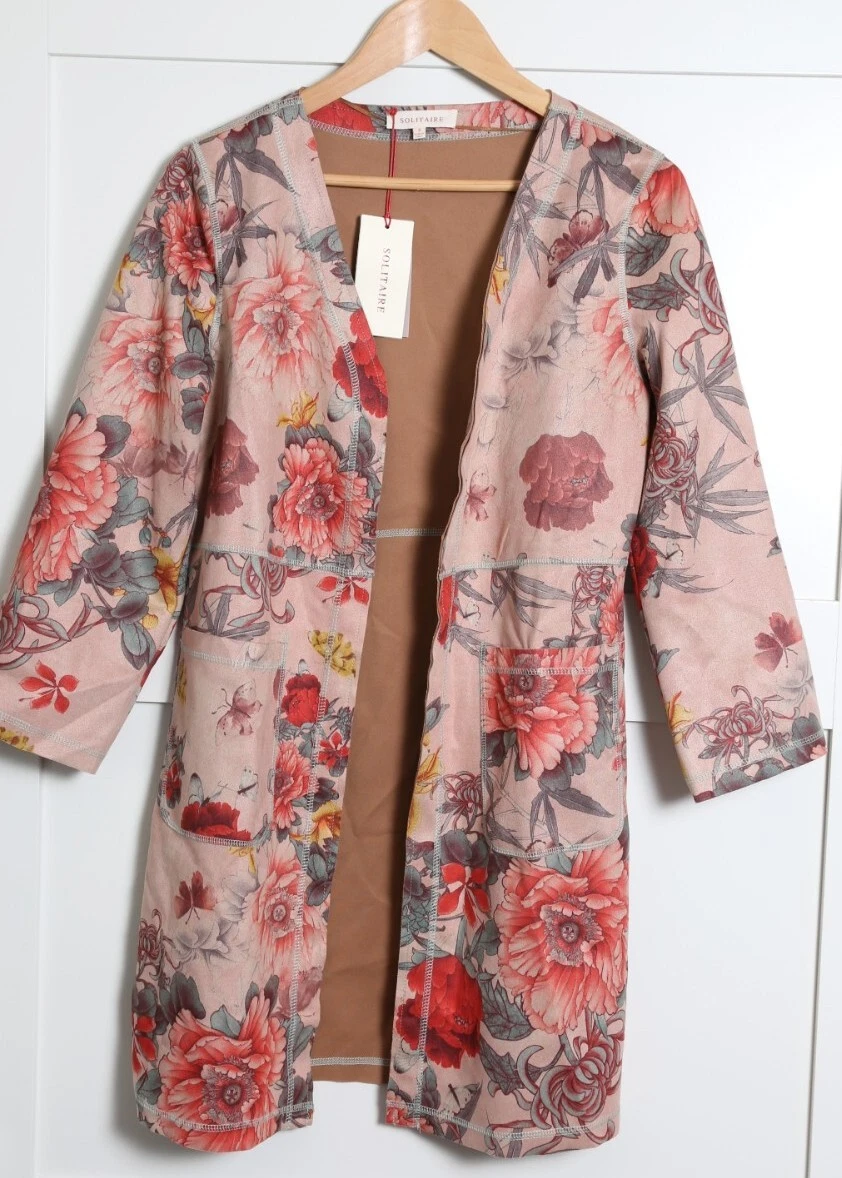 Solitaire Anthropologie Women s Faux Suede Open Floral Jacket Size Small NWT