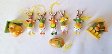 9 Teile Oster-Deko für Osterstrauss, Anhänger, Holz, Hasen, 1 Ei, 2 Vogelhäusche