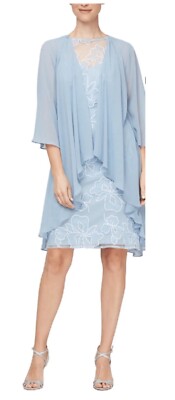 Ignite Evenings 6 Hydrangea Sequins Chiffon 3/4 Sleeve 2Pc Jacket & Dress $139