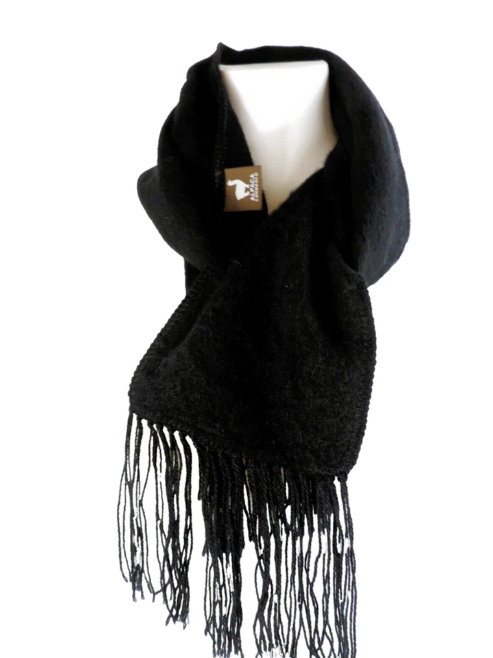 Cachecol PERUANO ALPACA preto 100% lã alpaca bebê tecido estola 64X6 polegadas - Imagem 4 de 4