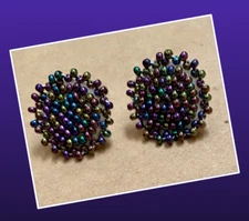 🟥 Iridescent purple blue Seed Beads Boho cluster Round Pierced Studs Earrings