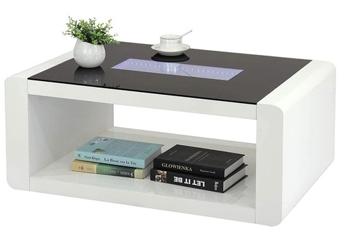 LED High Gloss Coffee Table White With Glass Top Modern Rectangular - Picture 4 of 4