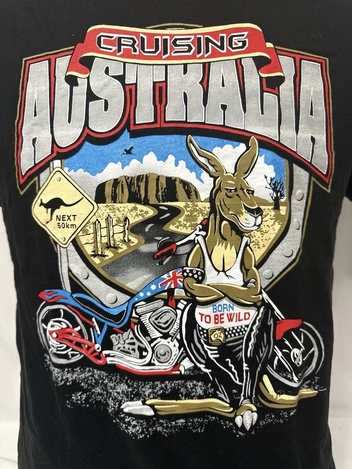 Camiseta Negra CRUISING AUSTRALIA Motociclista Chopper Bicicleta Correr Paseo Talla M Foto 2 de 4