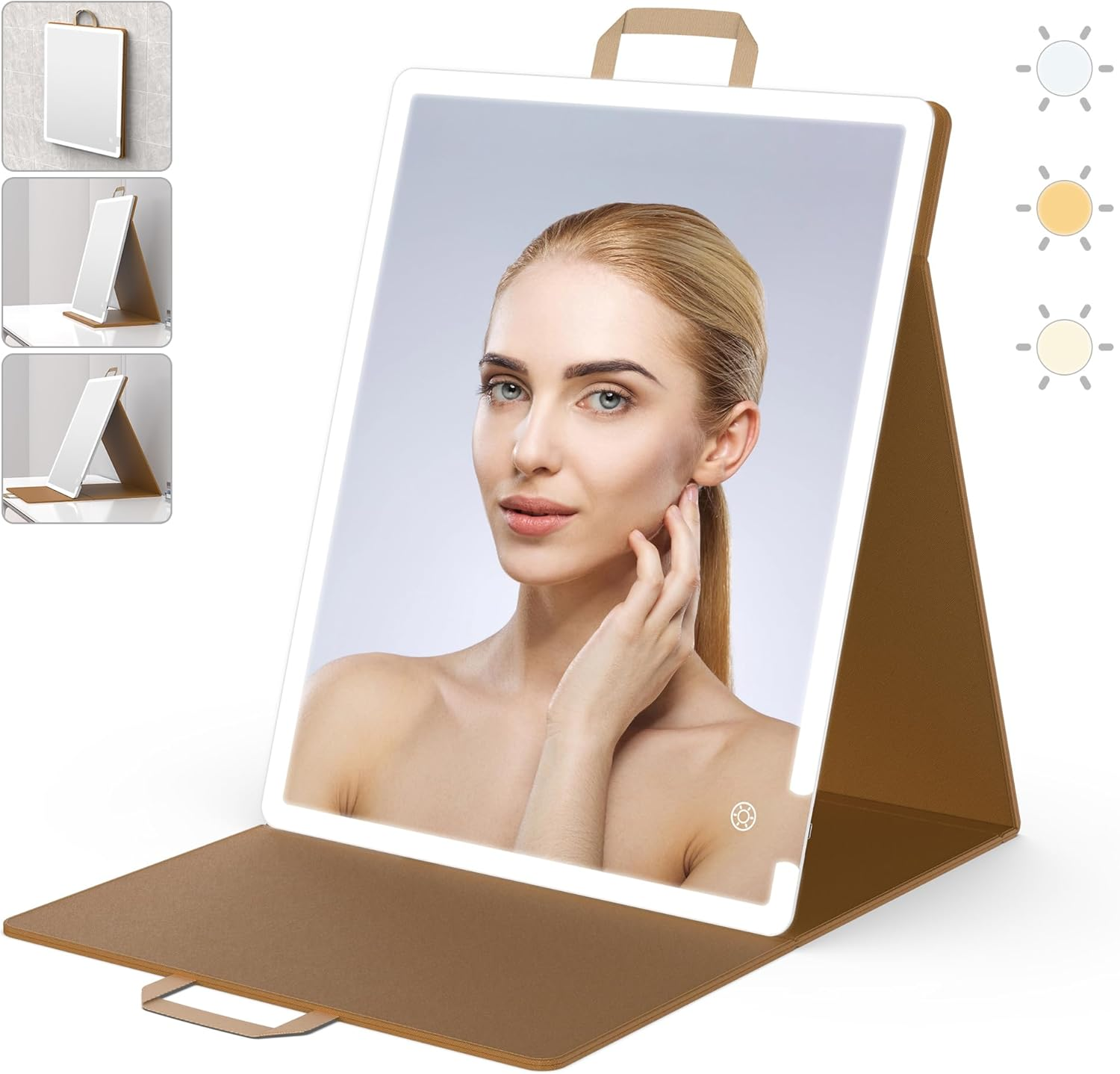 Portable Touch-Control 3-Color Dimmable LED Makeup Mirror with Lights-image