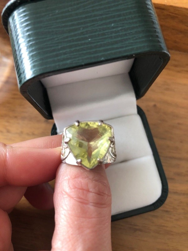 Trillion Cut Light Yellow Citrine Sterling Silver 925 Ring