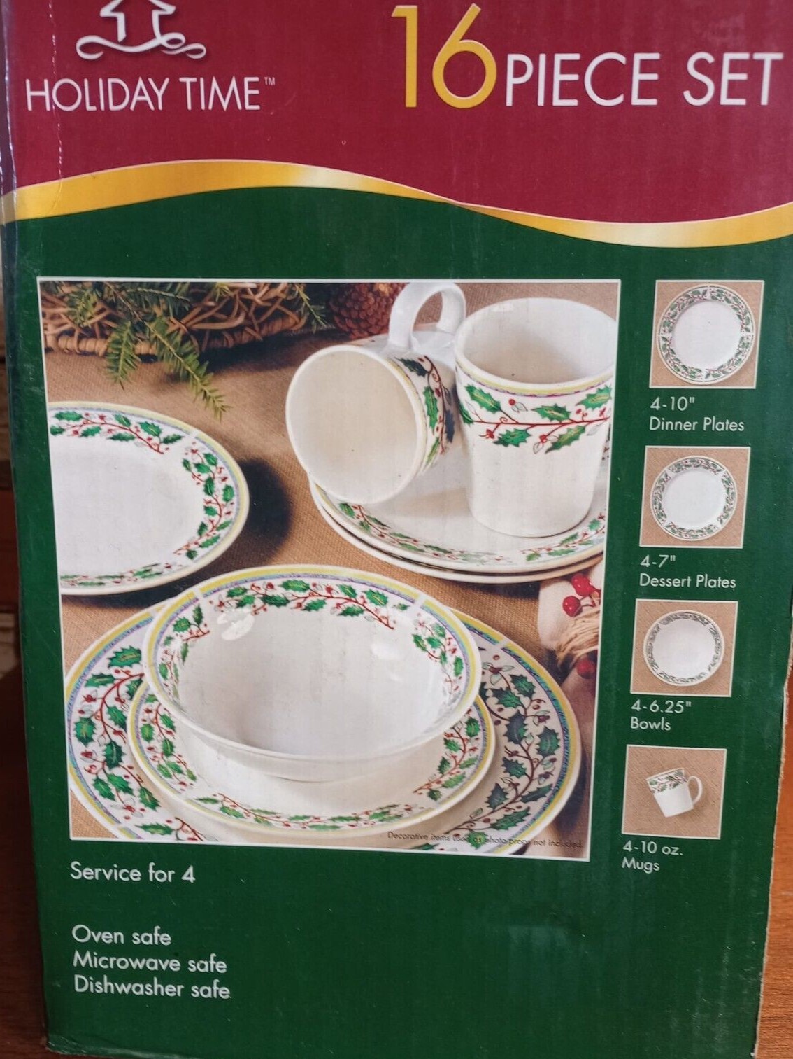 16 pc (Service for 4) Gibson Christmas Dinnerware Set Holly Berry