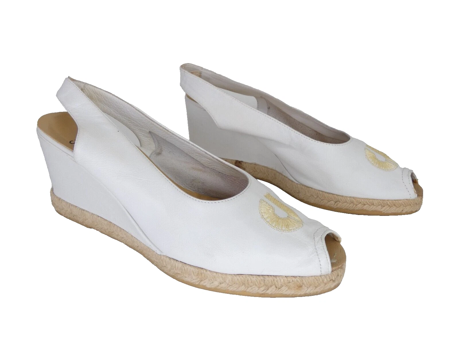 JORDAN Charles Jourdan espadrillas pelle bianca plateau punta aperta slingback EU 39 UK 6
