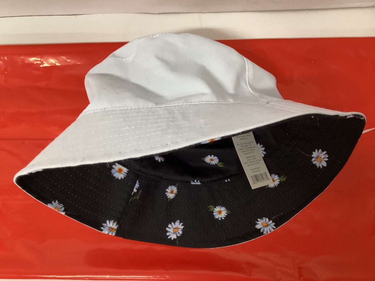 Alice + Olivia white bucket hat reversible flower ? Alice + Olivia Reversible Bucket Hat Black Yellow Flowers  main image 2