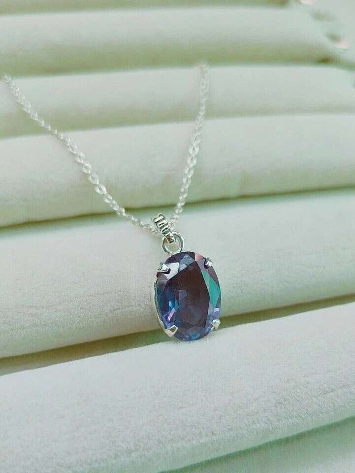 5 克拉 Alexandrite 吊坠 椭圆形切割 925 纯银 Colou 变石 — 第 2/4 张图片