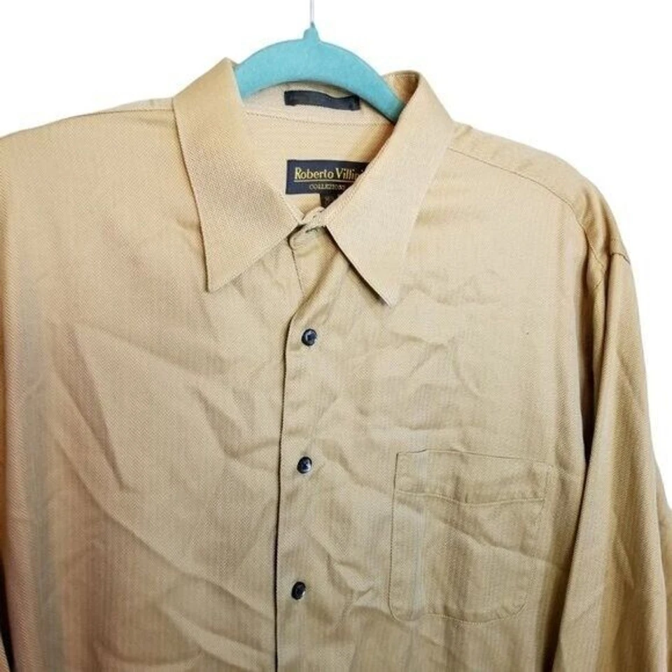 Roberto Villini Para Hombre Talla 16.5 34 35 Oro Amarillo Sólido Manga Larga Con Botones Foto 2 de 4