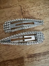Silver Rhinestone Snap Clip Barette Set Of 2