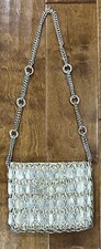 Vintage Wallace Silver/Gold Tone Metal Chain Purse Over Gold Interior 8X6.5X1
