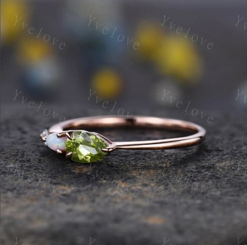 Peridot Opal Ring,Pear Cut moissanite ring 925 sterling silver Ring,women ring - Bild 11 von 14