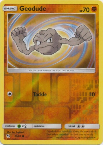 Geodude 33/68 Reverse Holo Hidden Fates Pokemon Card - NM - Picture 1 of 1