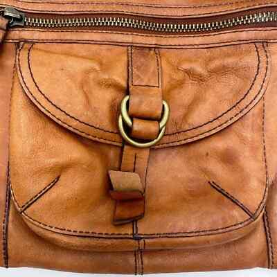 Vintage 1990s FOSSIL ZB5763 Cognac Leather Crossbody Shoulder Bag