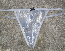New VS sequin v string Panty Size large silver