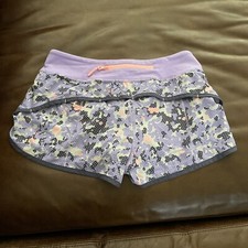 Girls Ivivva by Lululemon Speedy Shorts Purple Pink Camo size 14 Print Run Logo