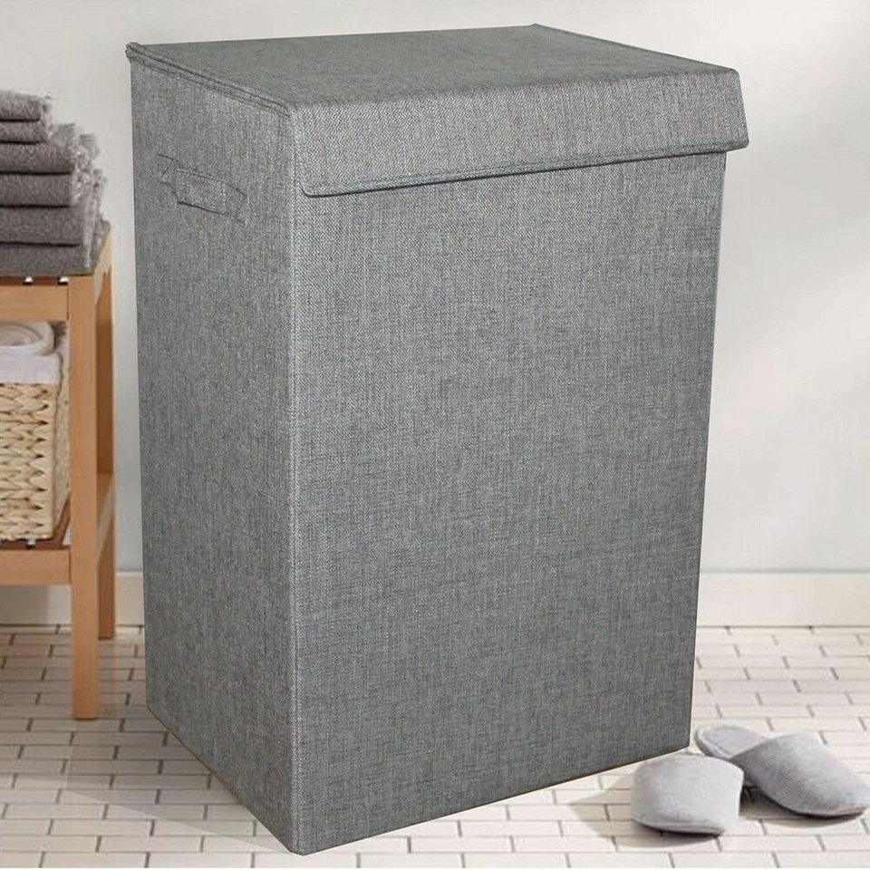 Große 100L Aufbewahrungsbox Wäsche Sammler Korb Truhe Behälter mit Deckel Filz - Bild 3 von 4