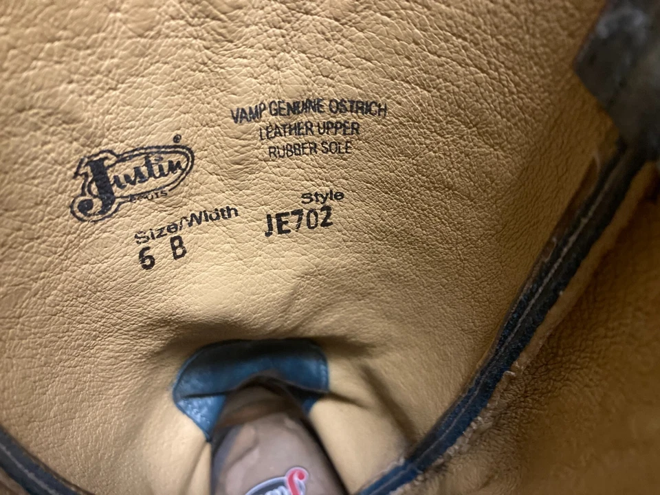 JUSTIN BROWN BLUE OSTRICH QUILL SQUARE TOE COWBOY RANCH RODEO DANCE BOOTS 6 B - Image 3 of 4