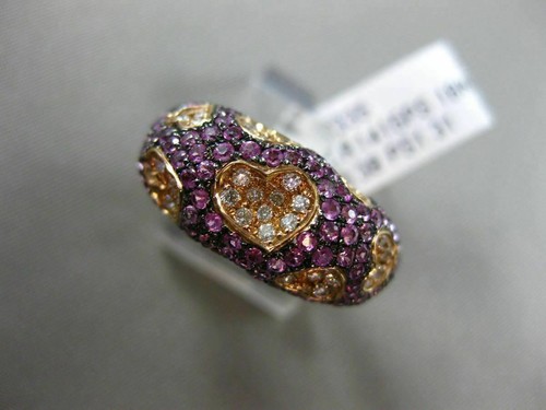ESTATE 1.69CT DIAMOND & PINK SAPPHIRE 18KT 2 TONE GOLD 3D MULTI HEART LOVE RING - Picture 6 of 12