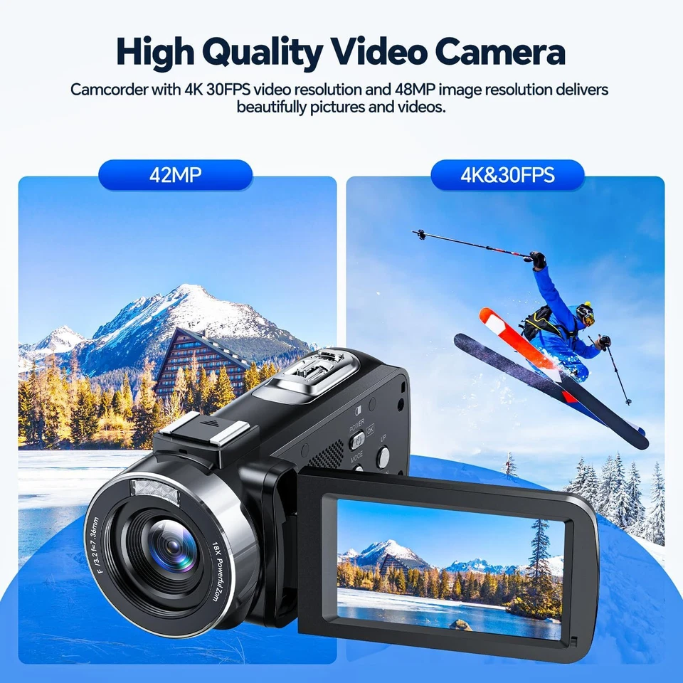 Videokamera 4K 30FPS Camcorder UHD 42MP Webcam Kamera LED mit 18X Digitalzoom - Bild 2 von 4