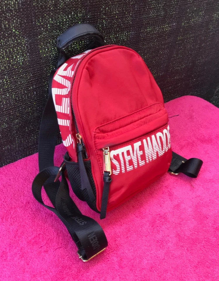 STEVE MADDEN Red & Black Mini Force Backpack White Signature Logo Book bag - Image 3 of 4