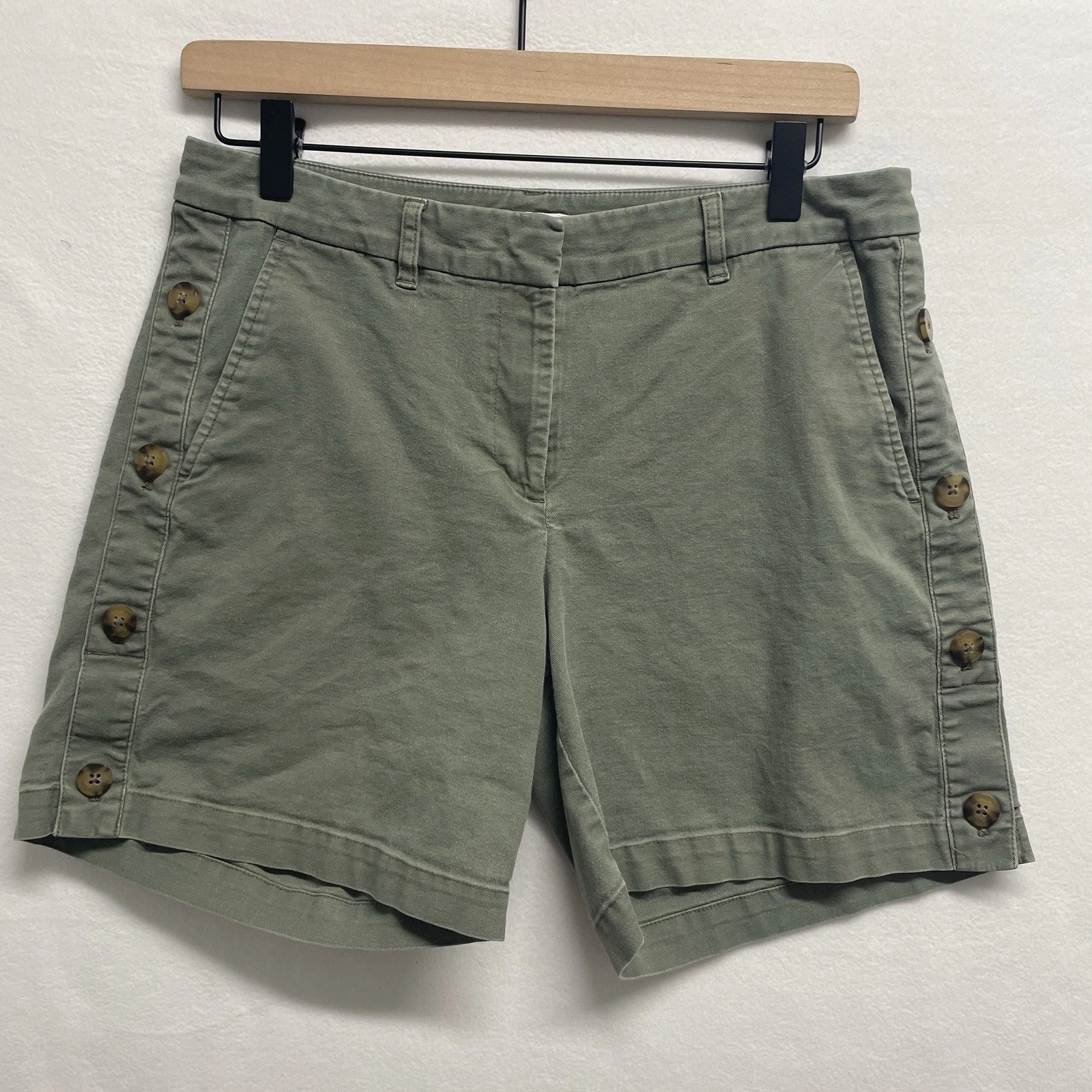 J Jill Women’s Twill Army Green Cotton Linen Blend Stretch Chino Shorts 6