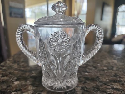 Indiana Glass Co. Cosmos Clear Double Handled Sugar Bowl