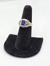 925 SS Lab Created Sapphire Filigree Ring Size 7 READ 