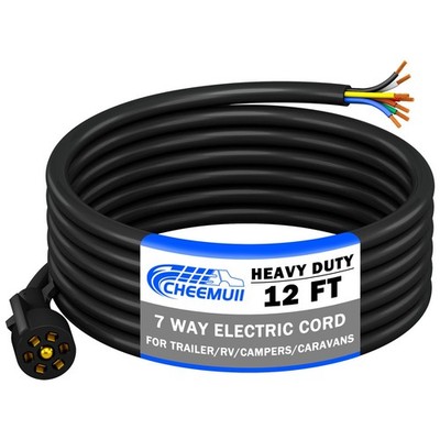 CheeMuii 12ft 7 Way Trailer Wiring Harness Heavy Duty Trailer Plug Inline Cable