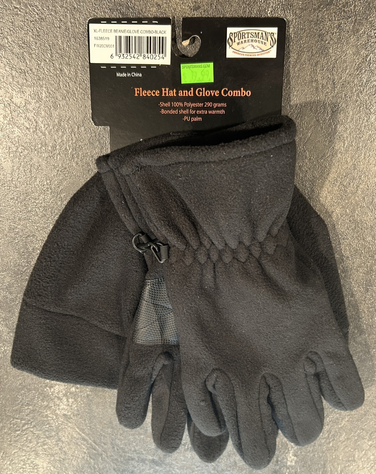 Sportsmans Warehouse Fleece Beanie Hat Gloves Combo Set Black XL NWT Winter New