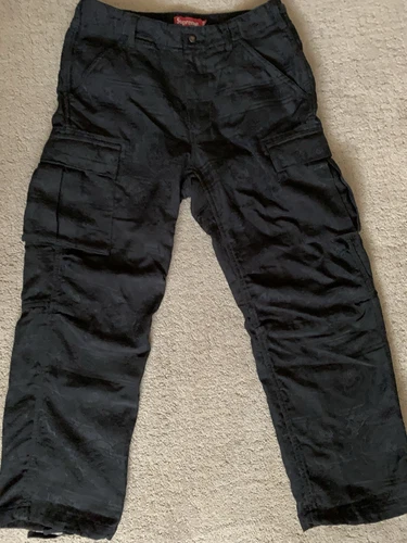 Pantalon cargo noir tapisserie florale suprême