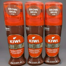 LOT OF 3 KIWI SHOE PREMIUM INSTANT POLISH 2.5 US FL OZ EACH  BROWN  FREE SHIP 