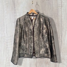 Chico  s Womens Gold Brown Metallic Snakeskin Open Jacket L 12 Artsy Evening